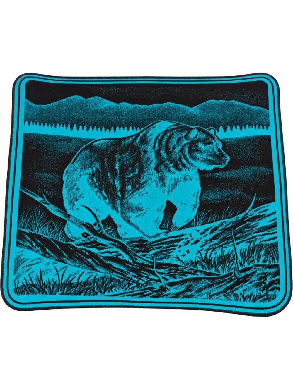 Vintage 70's San Marcos Grizzly Bear Turquoise Black Acrylic Queen Size Blanket,